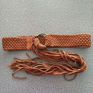 Braided Tan Learher Belt with Fringe